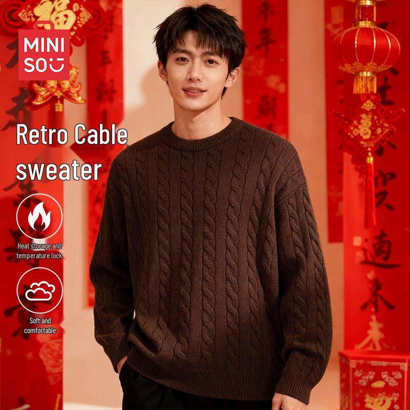MINISO Men's Warm Loose Fit Round Neck Knit Sweater