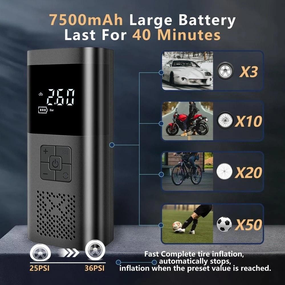 Wireless Design Car Air Pump Pressure Gauge Electric Tire Inflator  Quick Inflation