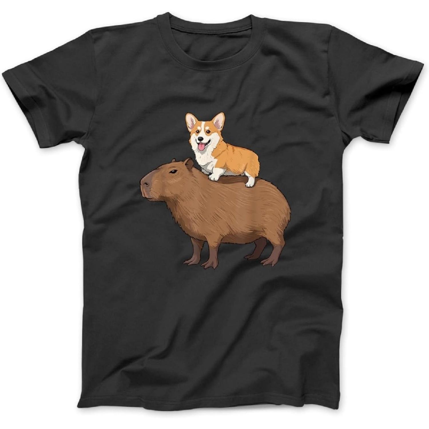 Funny Corgi Riding Capybara T-Shirt, Sweatshirt, Hoodie for Men Women Kids Made in Canada Black XXXXXL разноцветный