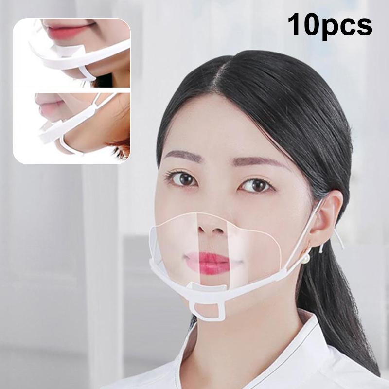 10Pcs Creative Shapes Clear Plastic Catering Mask Hotel Beauty Chef Waiter Protective Mask Reusable Visible Splash Proof Mask