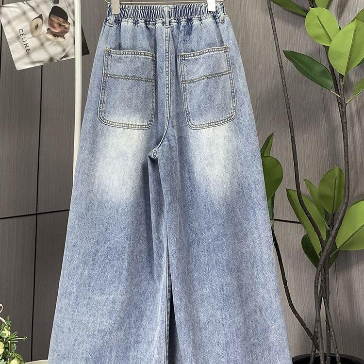 Plus Size Summer Denim Capris for Women, Lightweight Wide-Leg, High-Waist, Slimming Fit, Fits Up to 200 Jin.