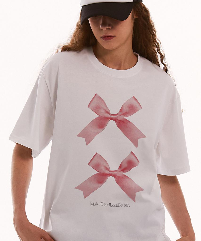 MATCHGLOBE Twice Ribbon Oversized Tee (White)