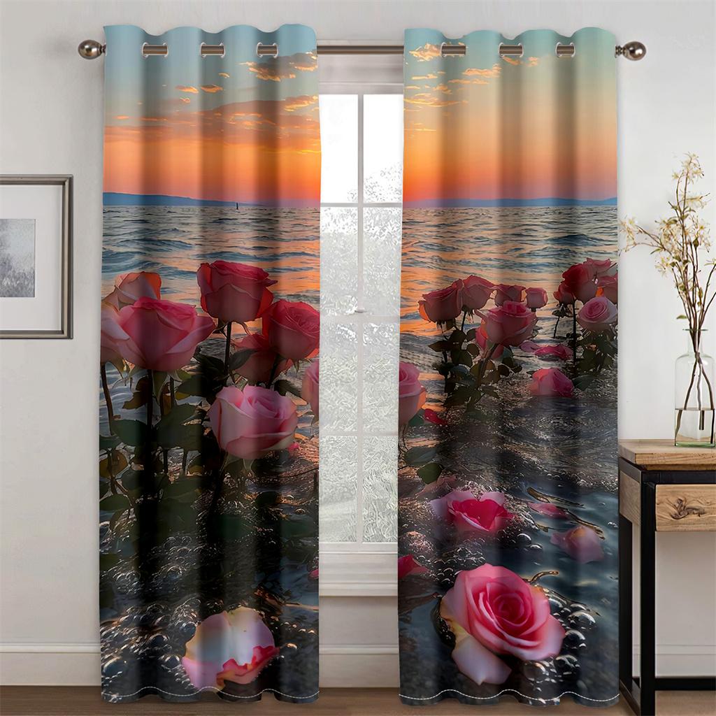 Nice White Red Rose Flower Sunshade Curtains 2 Panel Girls Room Bedroom Living Room Modern Home Decor Curtains