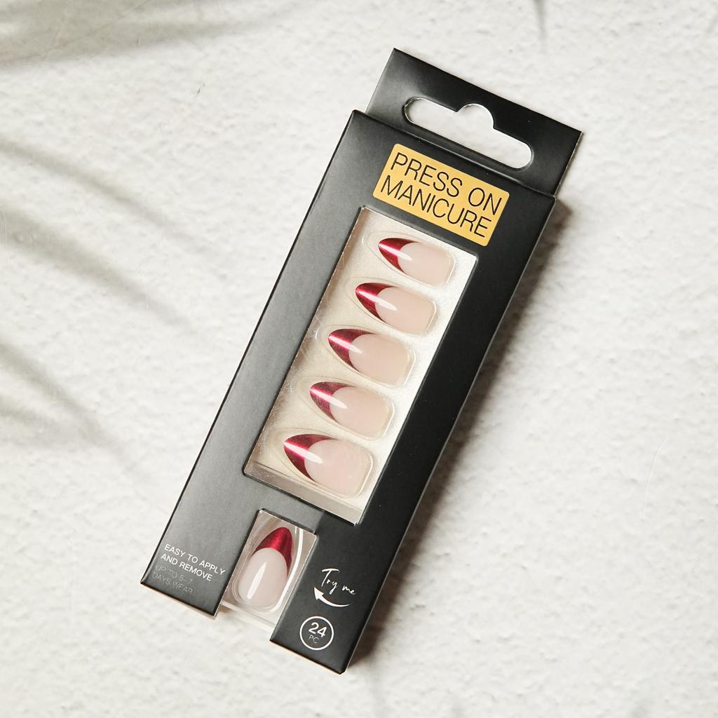 French Red Wearable Nail Finished Short Almond Nail Aurora Effect European and American Fake Nails Sweet