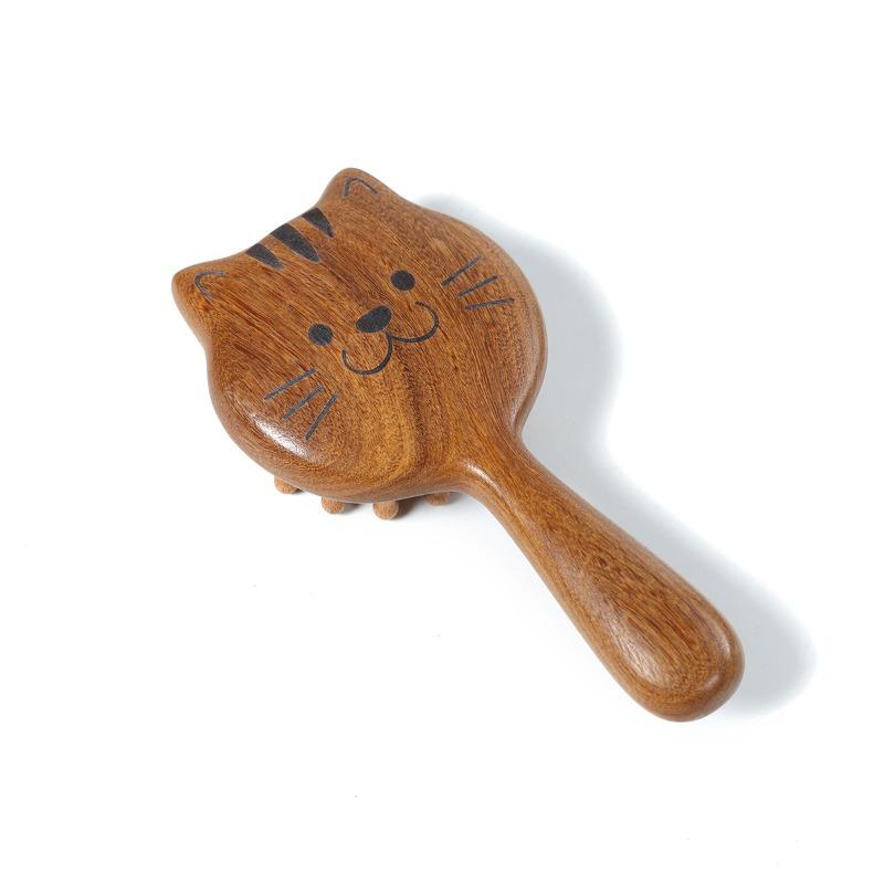 Meier Sandalwood cat & bear massage meridian comb - long hair, full body use - scalp massage wide tooth comb