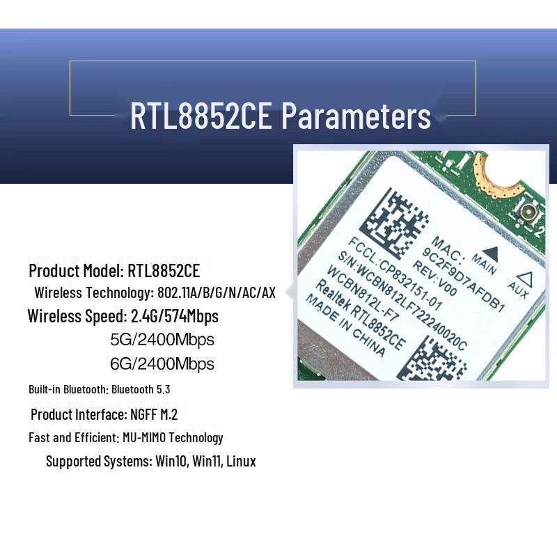 RTL8852CE/AE/BE WiFi 6E 5G Dual-Band Wireless Network Card for Desktop PCs with Bluetooth 5.3