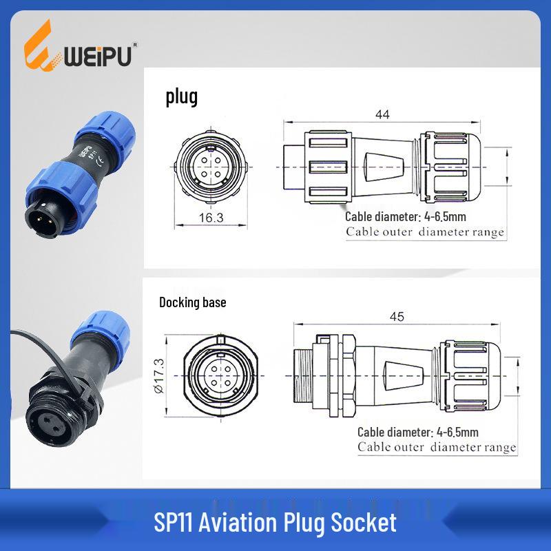 Weipu SP11 IP68 Waterproof Aviation Plug 2-5 Core Connector with Mating Nut Socket