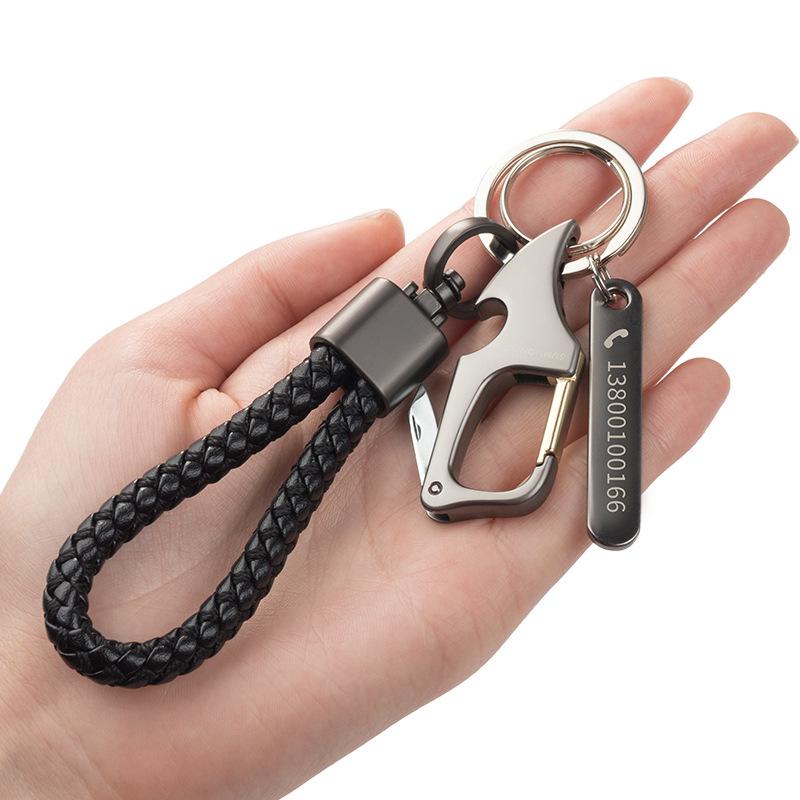 Men's Waist-Mounted Keychain with Box Cutter, Creative Key Ring, Anti-Lost Phone Number Tag Pendant
