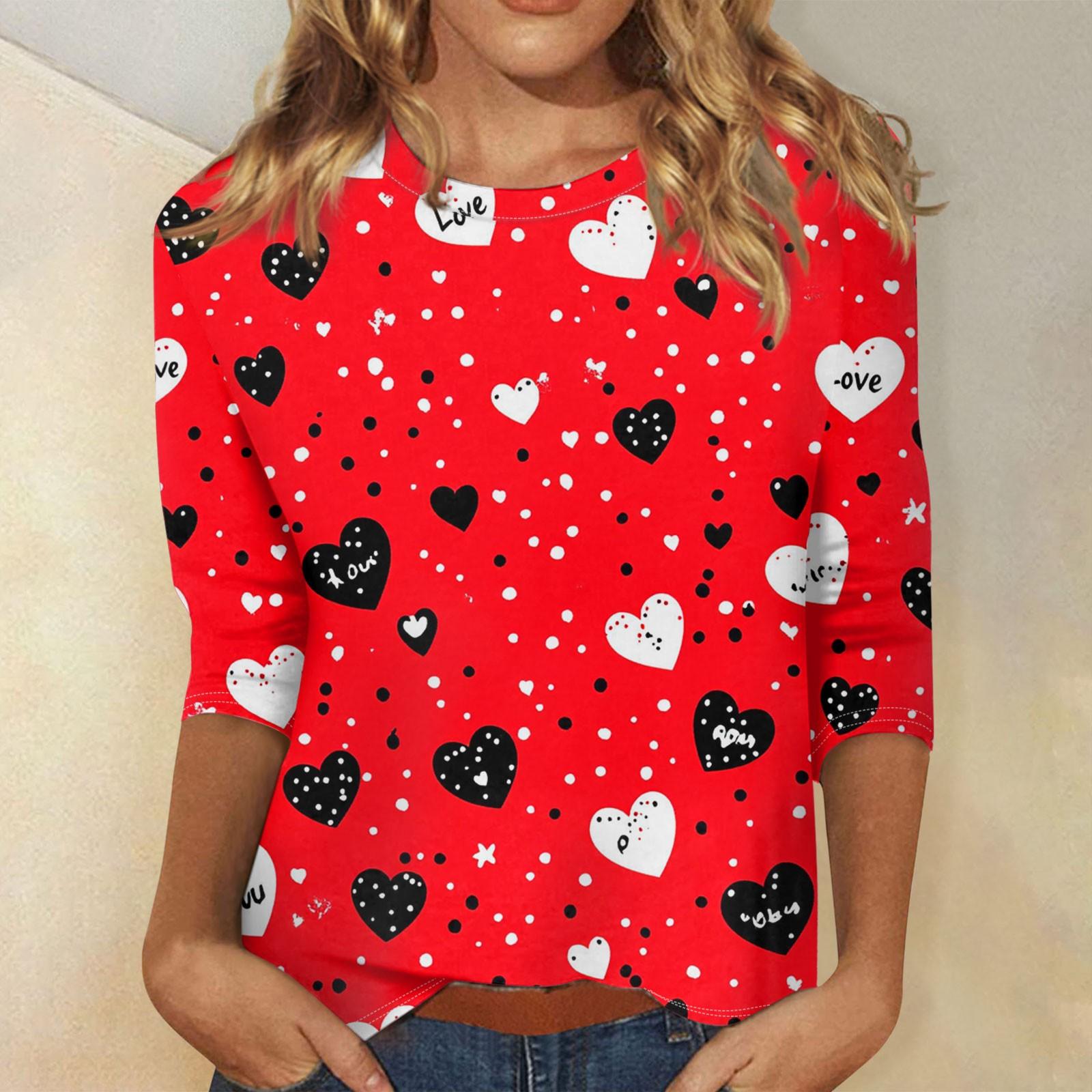 

Жіночі топи з рукавом три чверті, сорочка до Дня Святого Валентина, з круглим вирізом, вільна повсякденна сорочка XXXL