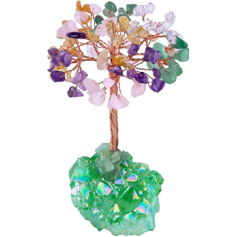 mookaitedecor Amethyst Crystal Tree, Quartz Cluster Rainbow Titanium Crystals Base Bonsai Money Tree for Wealth and Luck