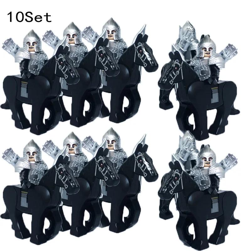 10 Sets Medieval Knights Dark Sauron Battle Figures Rohan Warrior With Horse Sword Building Blocks Kids Educational Toys Gifts