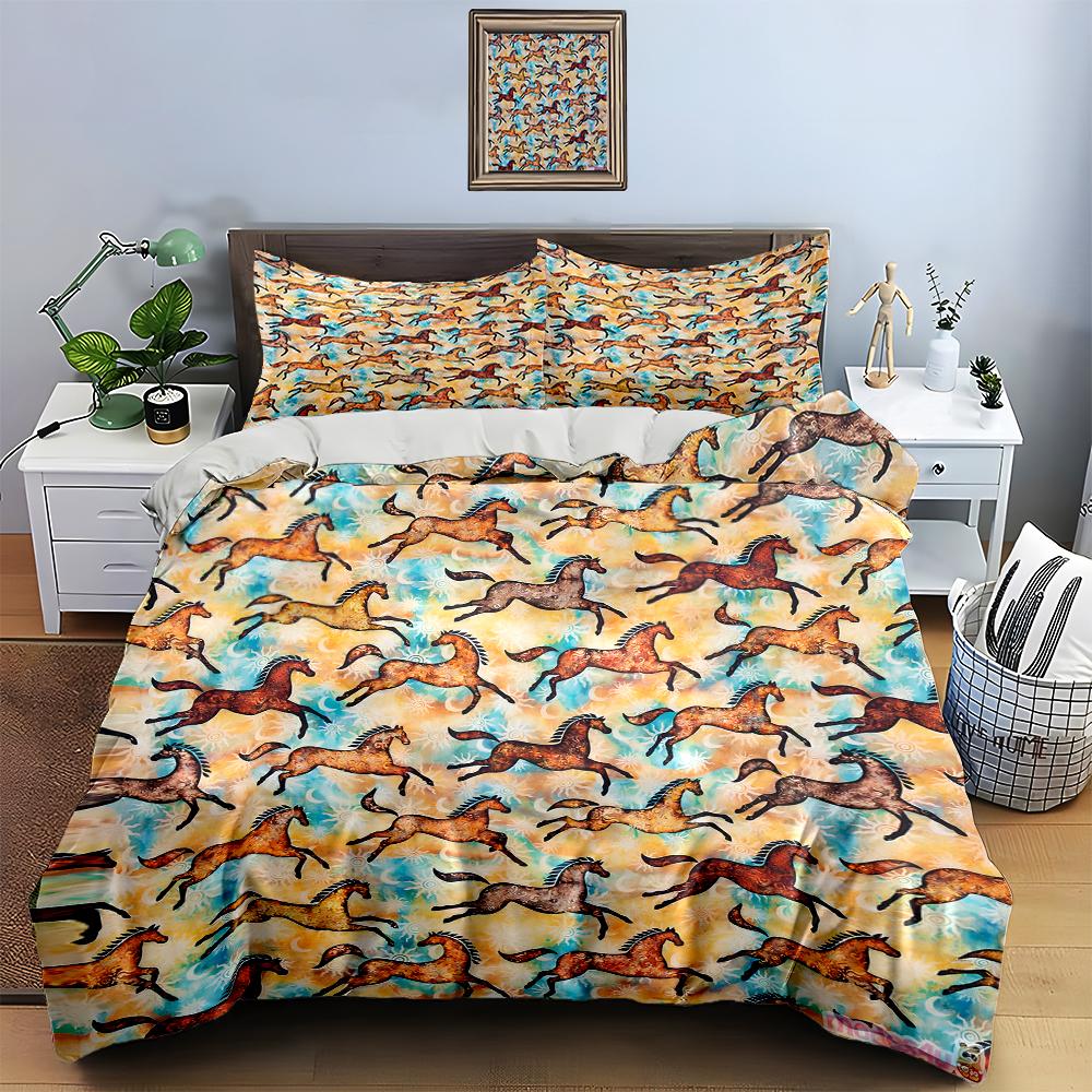 Colorful Galloping Horses Bedding Duvet Cover Sets Duvet Covers Pillowcases Gifts (1 * Duvet Cover 2 * Pillowcases, Without Duvet Insert)