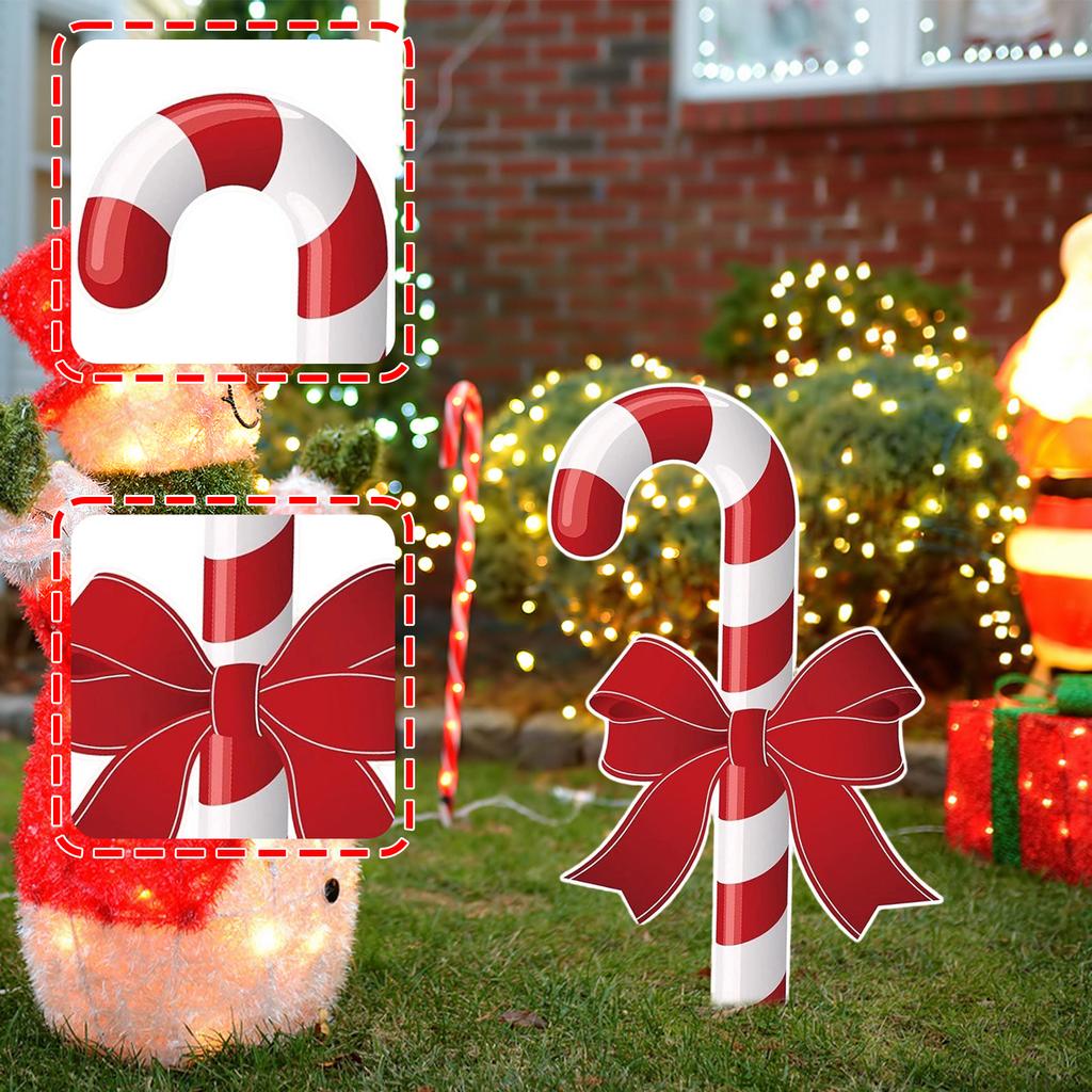 Christmas Candy Cane Yard Decoration, 2D Flat Hollow Board Garden Stake for Outdoor Party Holiday Decor