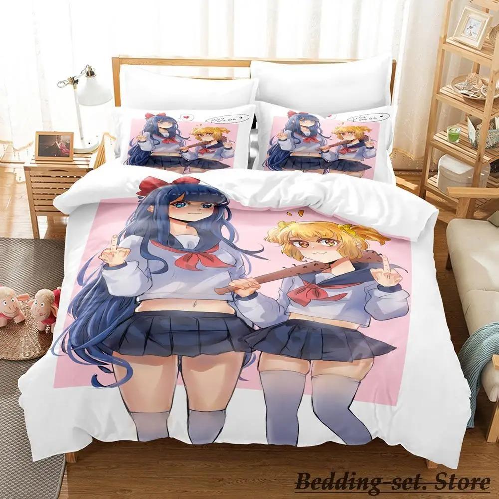 Pop Team Epic Bedding Set Single Twin Full Queen King Size Bed Set Aldult Kid Bedroom Duvetcover Sets Anime Parure De Lit Bed