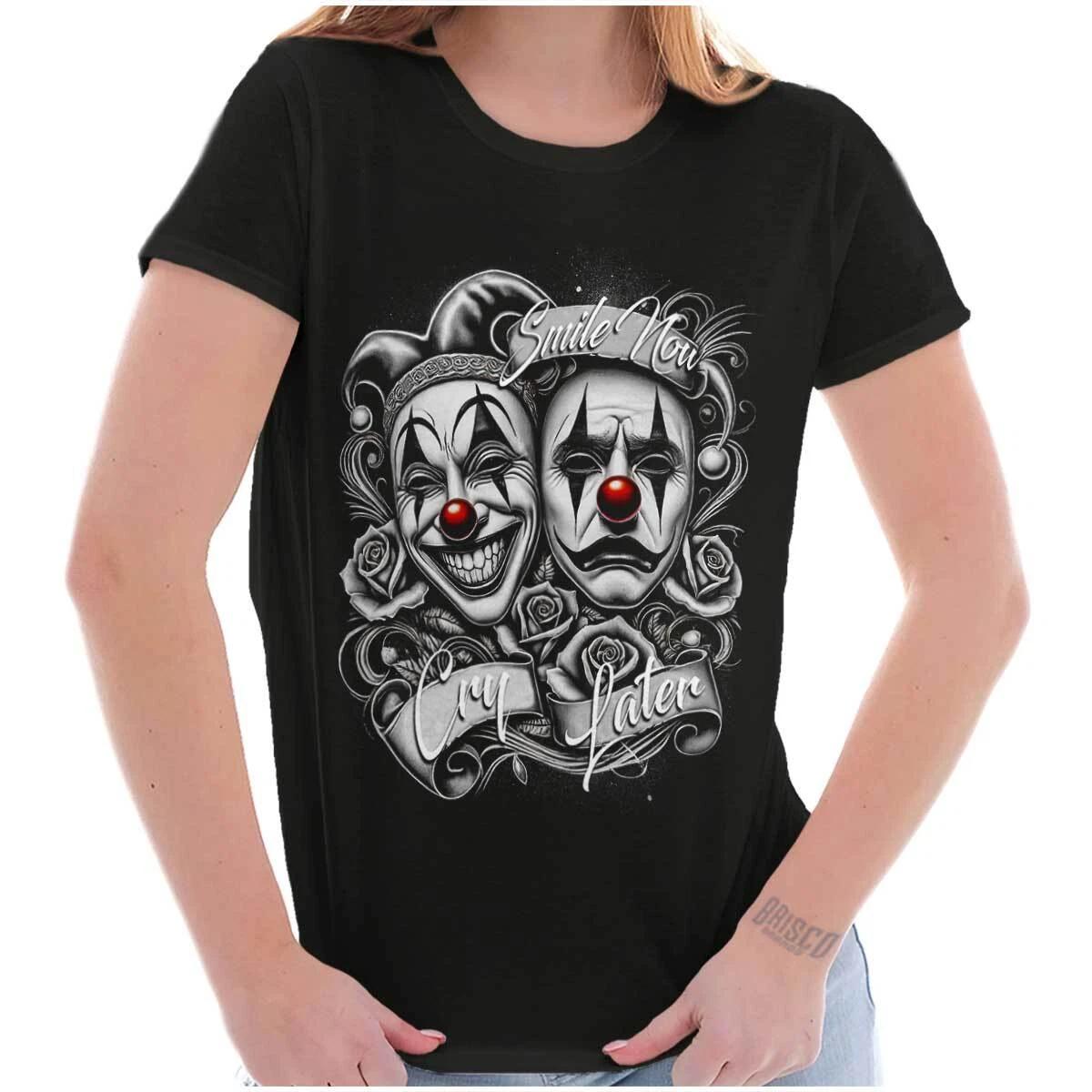 Smile Now Cry Later Clown Jester Drama Masks Graphic T Shirts for Women T-Shirts XL