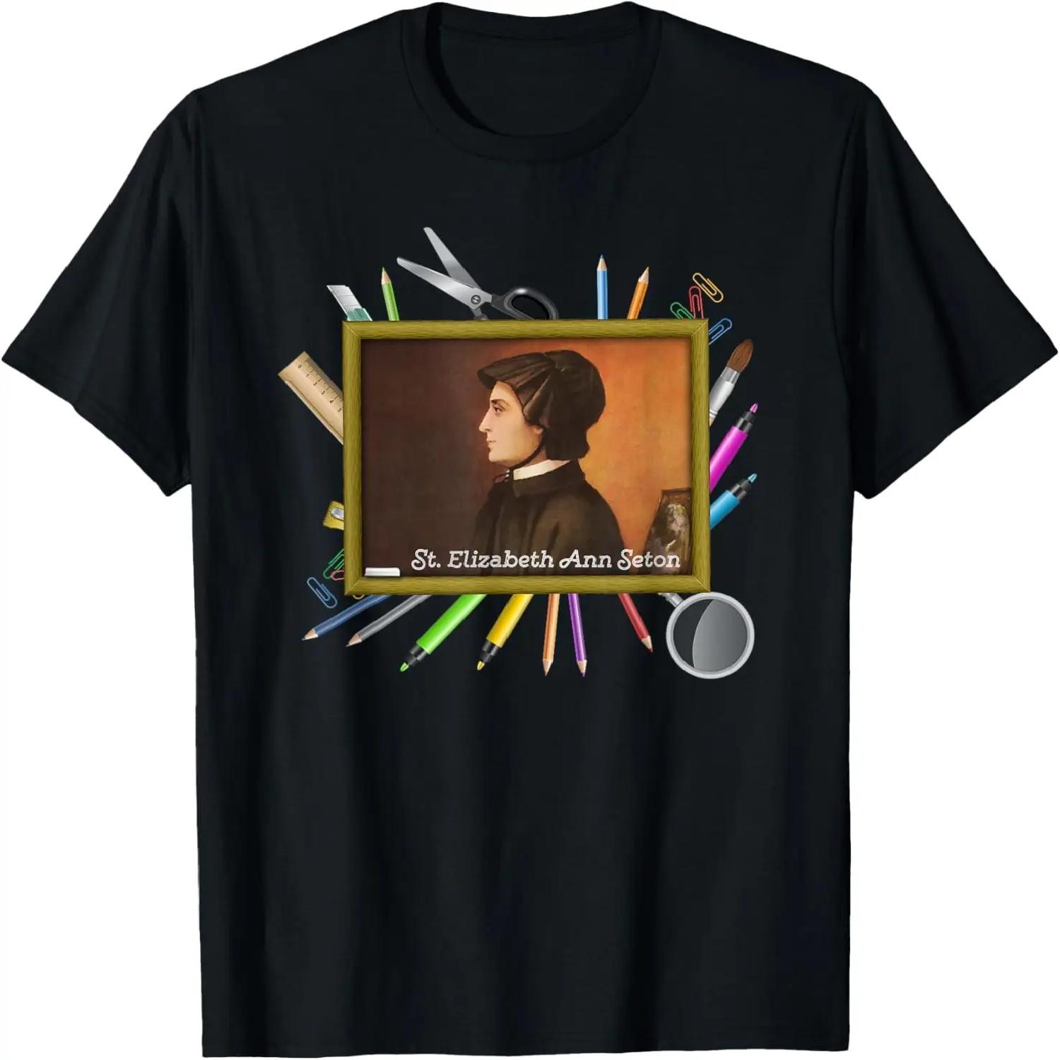 

St Elizabeth Ann Seton Catholic Homeschool Saints T-Shirt XXXXXL чорний
