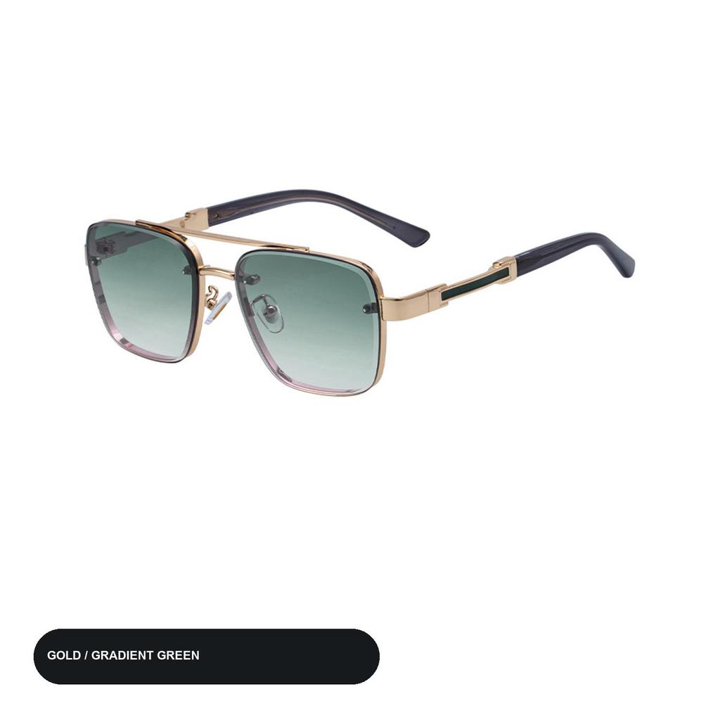 Retro Square Sunglasses for Men, Vintage Double Bridge Metal Frame Sun Glasses, Classic Fashion Eyewear for Driving Travel Outdoor