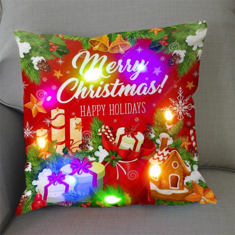 1Pc Christmas Led Pillow Case Size 45X45Cm40X40Cm Santa Claus Printed Christmas Pillow Covers For Christmas Decorations