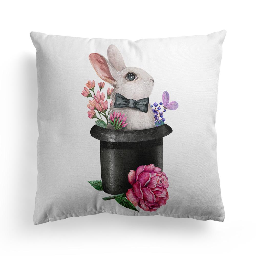 New Spring Easter Pillow Case Bunny Flowers Wreath Peach Skin Fleece Print Pillow Clothes Cover