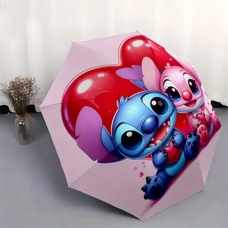 Stitch,Lilo Fully Automatic Themed Umbrella - 8 Ribs Durable Iron Frame, Tri-fold Compact Design, Perfect As a Gift, Travel Umbrella, Unisex