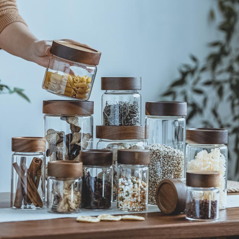 Japanese Glass Storage Jar with Lid for Coffee, Tea, Dried Tangerine Peel, and Grains