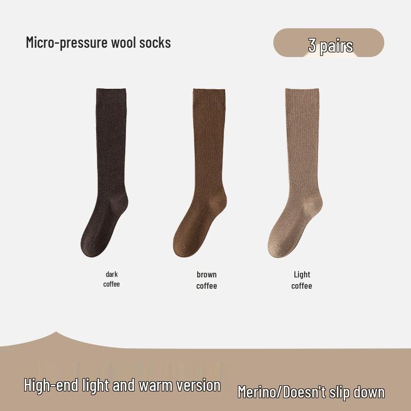 Women's Merino Wool Knee-High Socks - Light, Warm, Ribbed Leg Warmers for Autumn & Winter