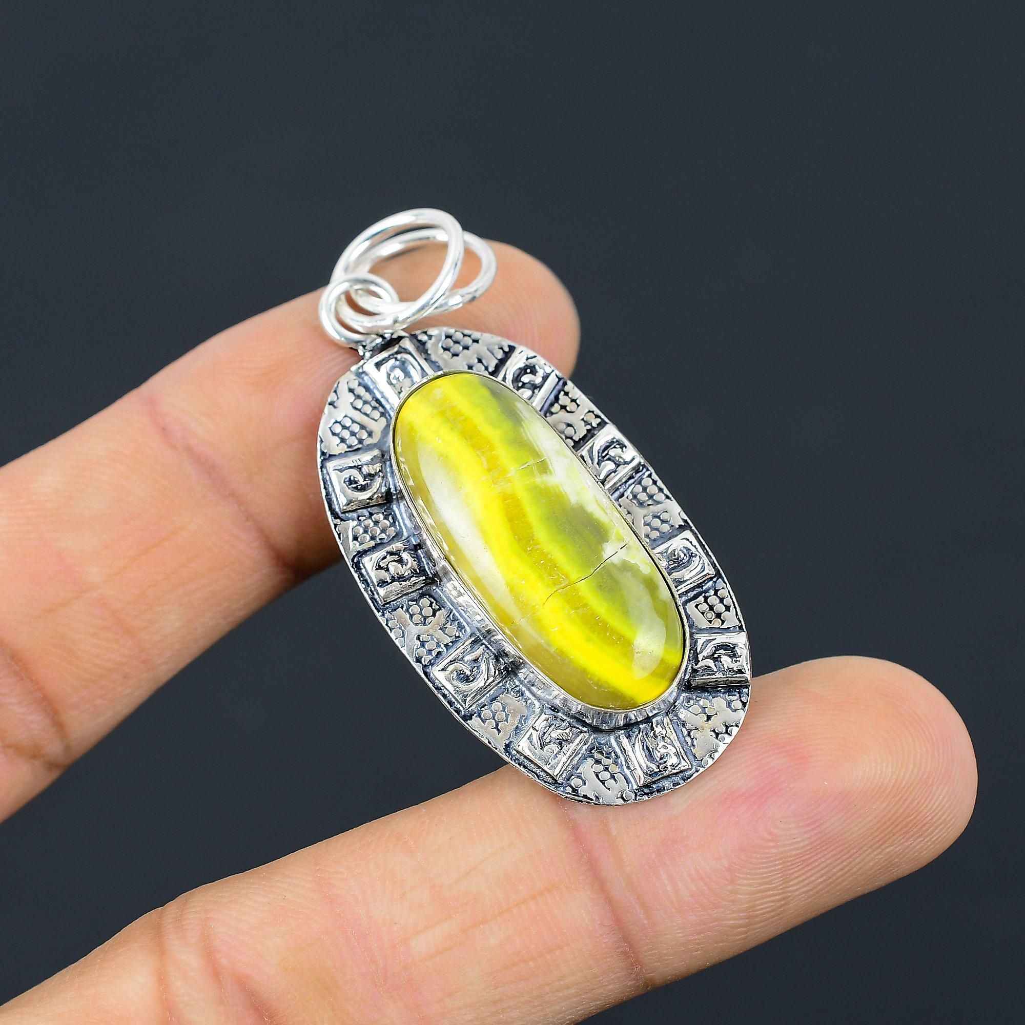 

Mothers day Deal Bumble Bee Jasper Gemstone Bezel Pendant 925 Sterling Silver