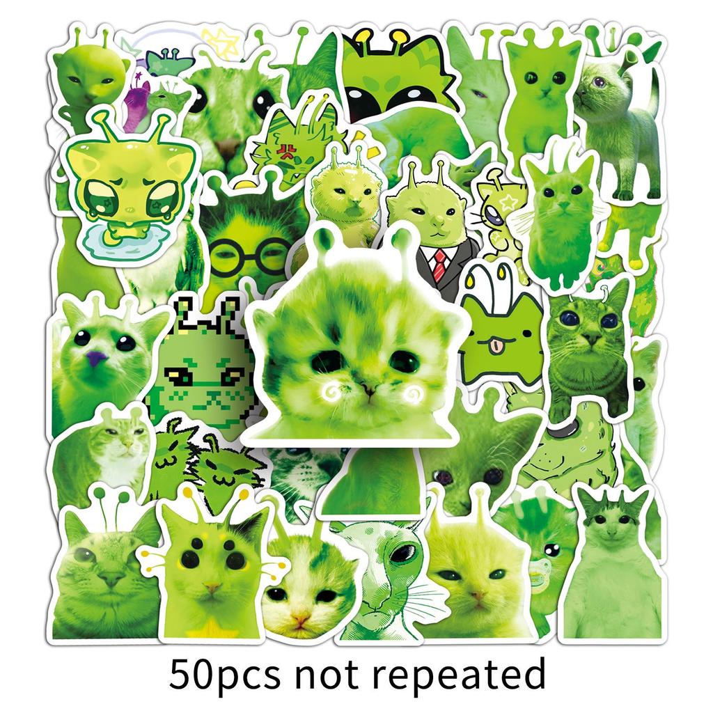 50 Abstract Alien Cat Stickers - Funny Emoji DIY Waterproof Decorative Sheet
