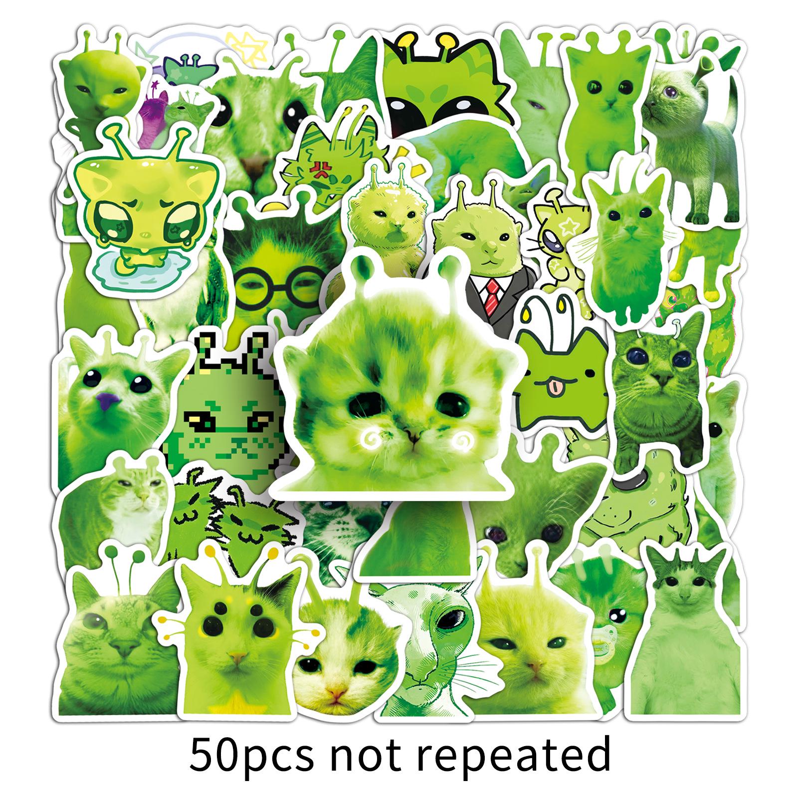 50 Abstract Alien Cat Stickers - Funny Emoji DIY Waterproof Decorative Sheet