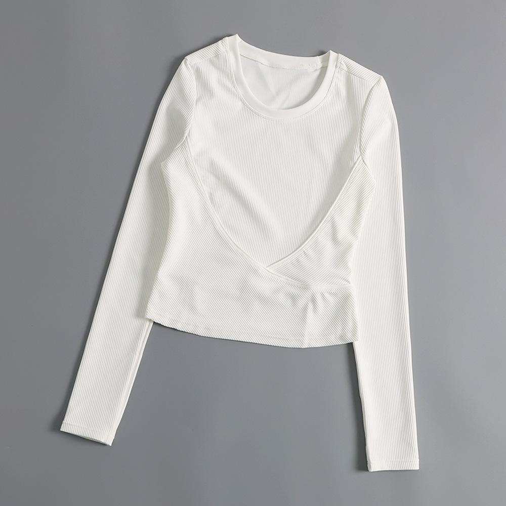 

Женская одежда для йоги, осенний спортивный топ, облегающий и приталенный, для пилатеса, с длинным рукавом, элегантный и модный, для беговых тренировок, фитнес-одежда S белый