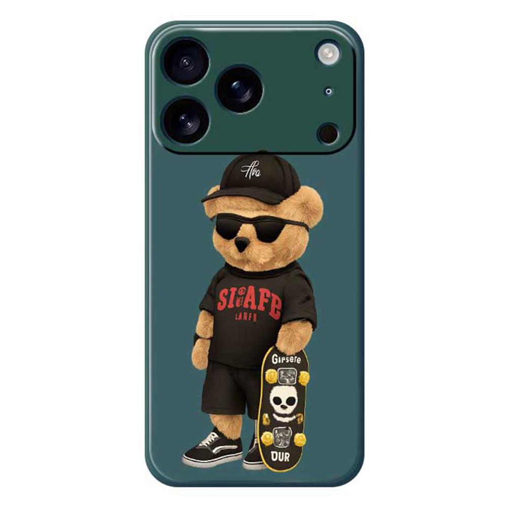 For iPhone 17 Pro Case Cool Bear Pattern Printing Straight Edge TPU Phone Back Cover