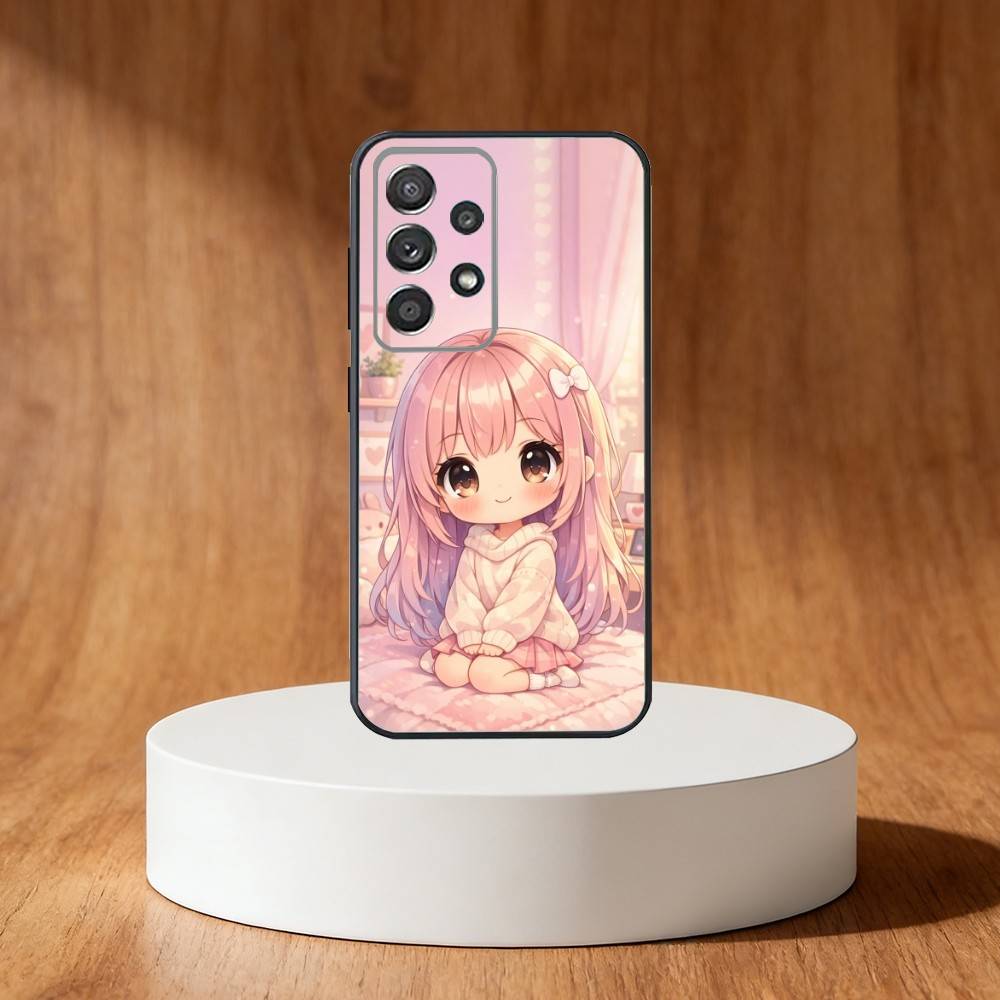 Cartoon Girl Pattern Phone Case For Samsung S25,S24,S21,S22,S23,S30,Ultra,S20,Plus,Fe,Note,10,9,5G Black Cover