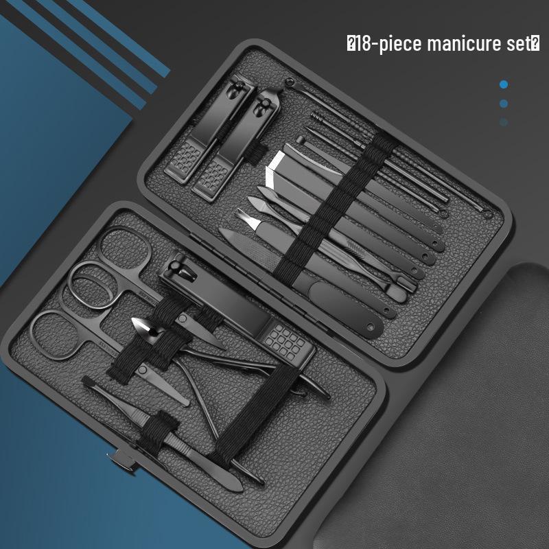 18-Piece Black Manicure & Pedicure Set: Stainless Steel Beauty Tools & Nail Clippers