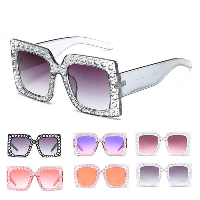 Trendy Square Frame Sunglasses With Oversized Rhinestones For Unique Fashion Style And Uv380 Protection