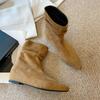 9013 Huiliya French 2025 Autumn and Winter New Flat Bottom Pointed Pleated Stacking Boots Skinny Boots Martin Boots Women's Shoes