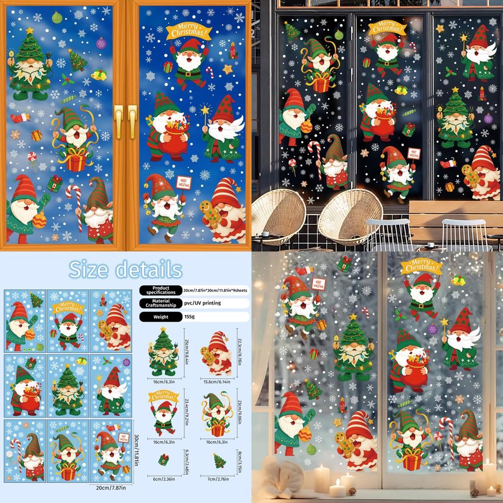 Snowflake Santa Claus Pvc Static Window Decals Set For Christmas Decorations