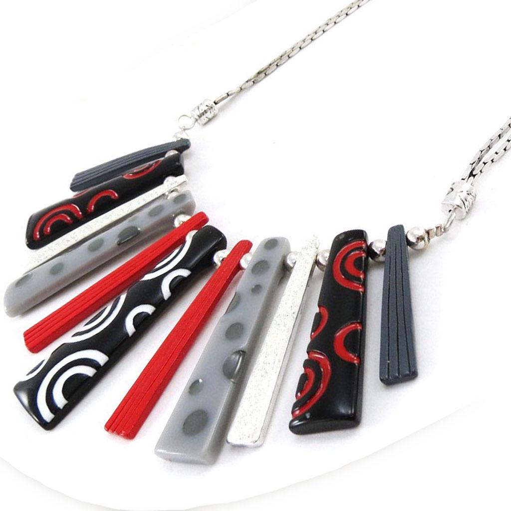 NOA [J2174] - Designer Necklace 'Coloring' Red Gray Black