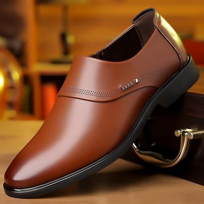 Leather Shoes New British Men Slip-on Business Formal Wear Leather Shoes Soft Sole Non-Slip Shoes