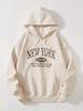 Womens Chic Letter Print Hoodie - Relaxed Fit, Adjustable Drawstring, Soft Comfort - Trendy Casual Streetwear for Everyday Style