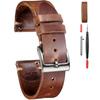 Hemsut Genuine Leather Watch Band, 18mm, Horween Soft Genuine Leather, Vintage Style, with Quick Release Tool, Stainless Steel Silver Watch Buckle, Re