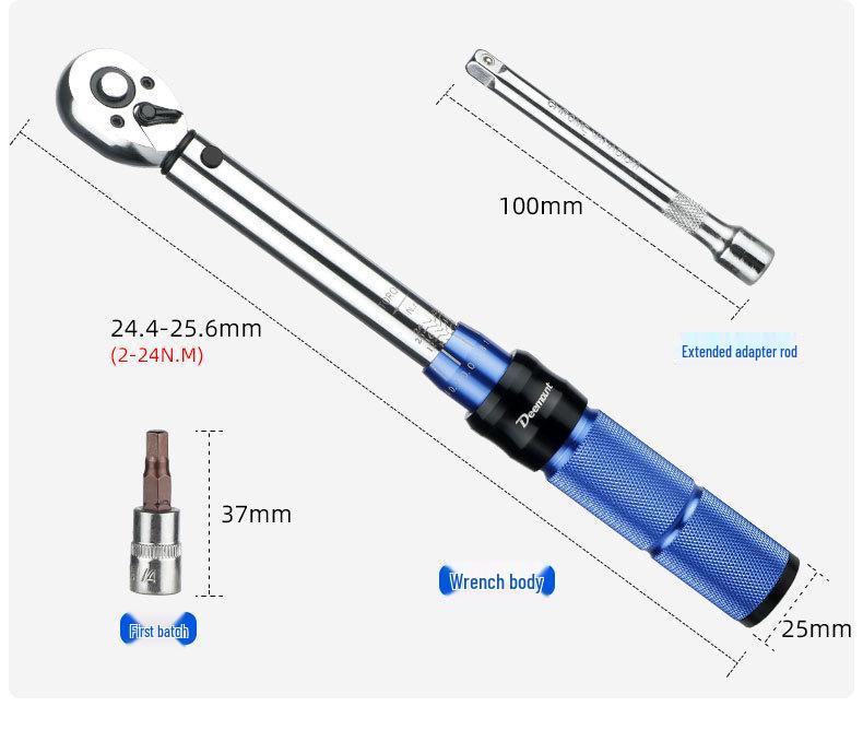Adjustable Bicycle Torque Wrench Set 2-24NM, 1/4 Ratchet Repair Tool