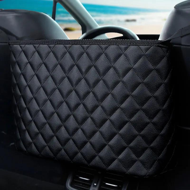1PC Car Utility Organizer Leather Hanging Put Bag Blocking Storage Between Seats Car Simple Convenient Storage Mesh Pocket