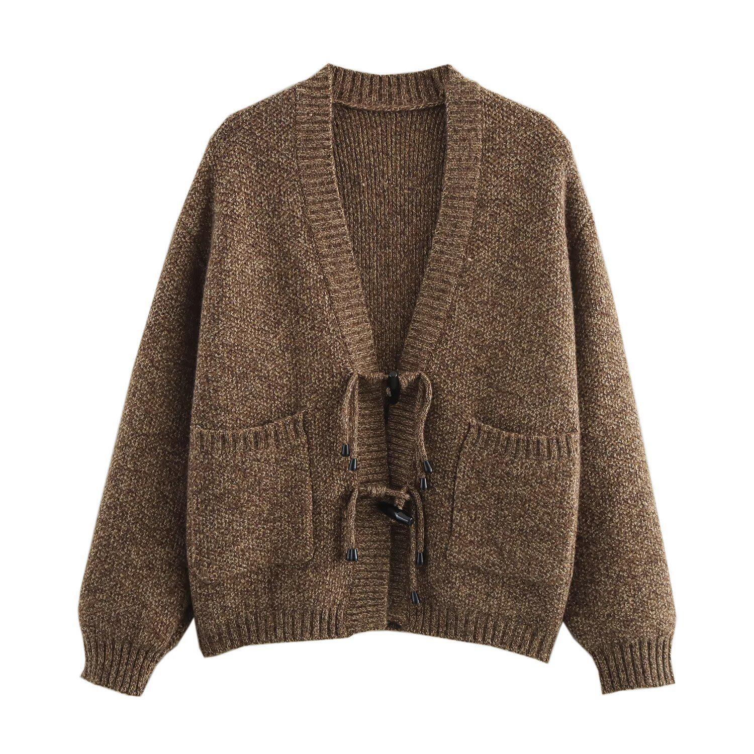 

Весна 2025 Женский вязаный кардиган свитер с цветочным узором из пряжи - Европейский и американский стиль с пуговицами ручной работы One Size