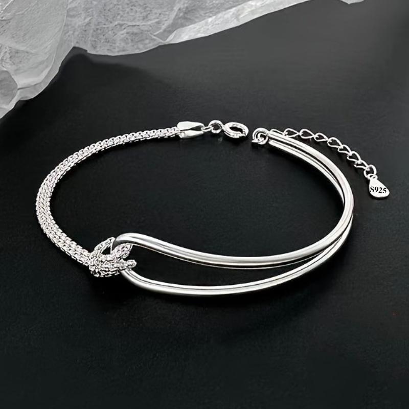 925 Silver Double Layer Bracelet for Women Girls Irregular Knot Bangles Fashion Jewelry Gifts Simple Design