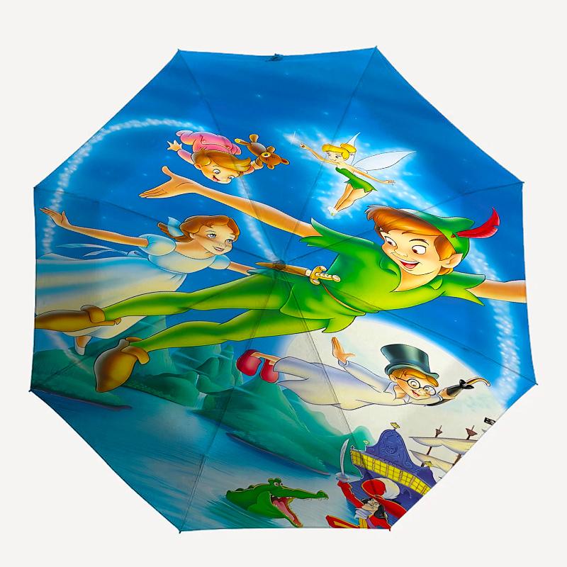Disney Peter Pan, Tinkerbell Automatic Open/Close Umbrella - Cute Umbrella with Cute Design, Portable 3-Fold Compact Umbrella for Men & Wome