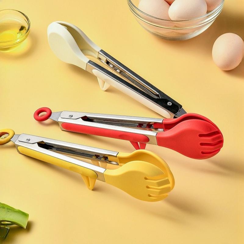Vertical Foot Kitchen Food Tongs – Stainless Steel Heat Resistant Silicone Tips Round, Strong Comfort Grip,Non-Scratch Pan, for Cooking, BBQ, Salad