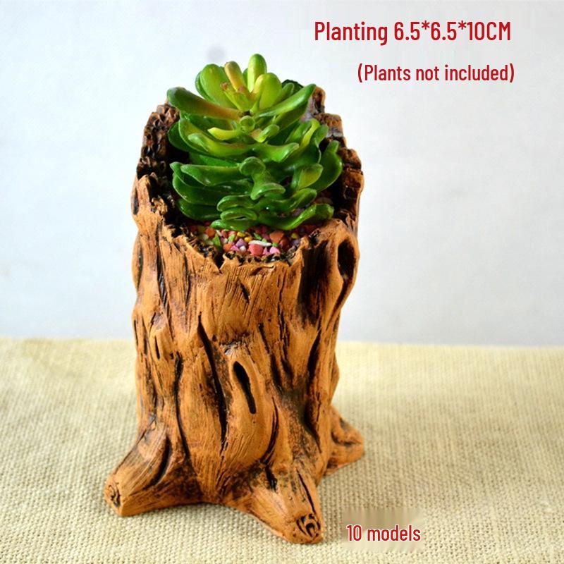 Creative Retro Cement-Look Tree Stump Succulent Planter