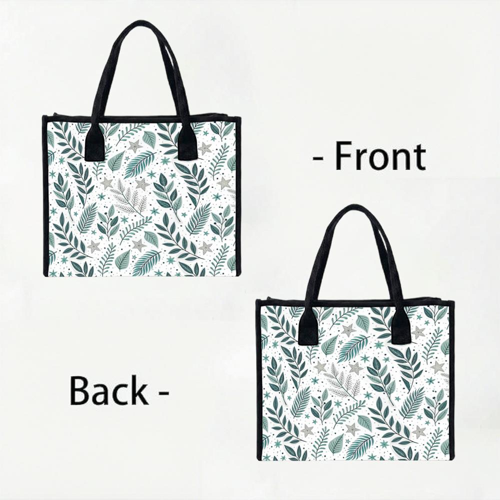 Botanical Print Canvas Tote Bag Portable Daily Shopping Shoulder Bag Casual Handbag for Women