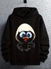 Cute Cartoon Chicken Graphic Hoodie - Black Pullover with Playful Design