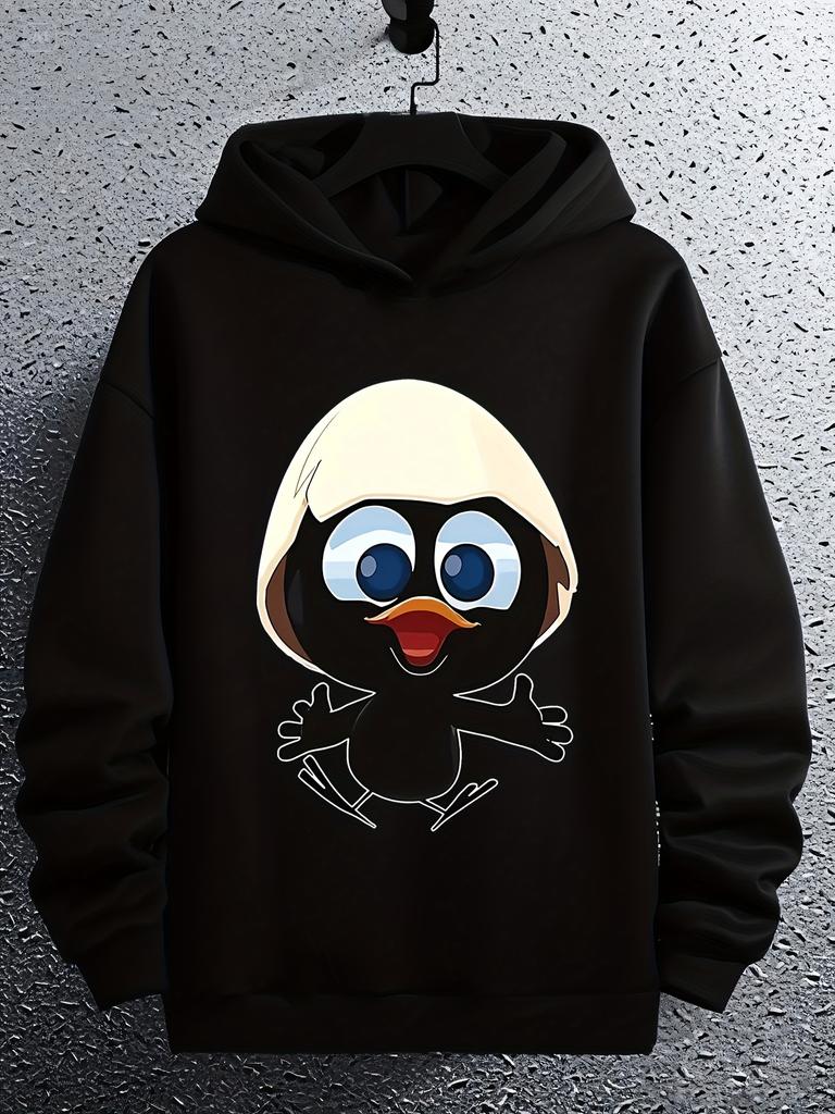 Cute Cartoon Chicken Graphic Hoodie - Black Pullover with Playful Design